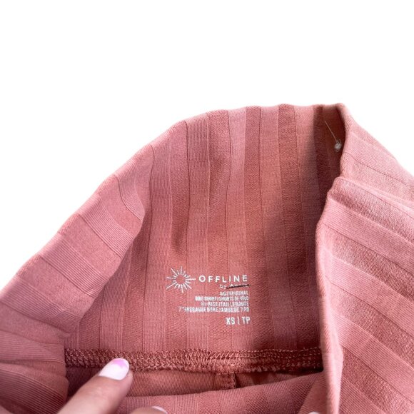 ✨ Aerie Offline Ribbed Bike Shorts SZ XS High Waisted Peachy Pink Y2K Vibe - Picture 3 of 5